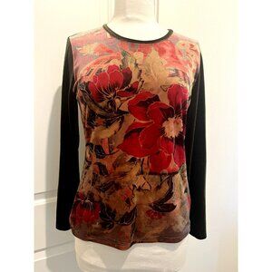 Y2K Velvet Top Whimsigoth Goth Peacock Vamp Olive Green Floral Stretch Size Med